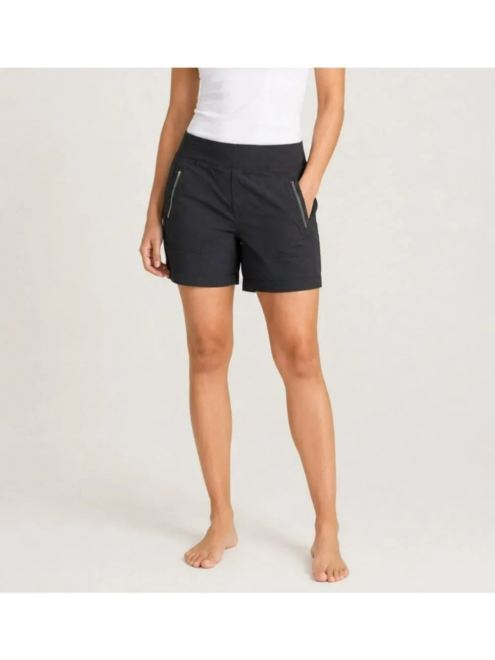 Athleta Nylon Stretch Zippered Pocket Shorts Womens 16 Black